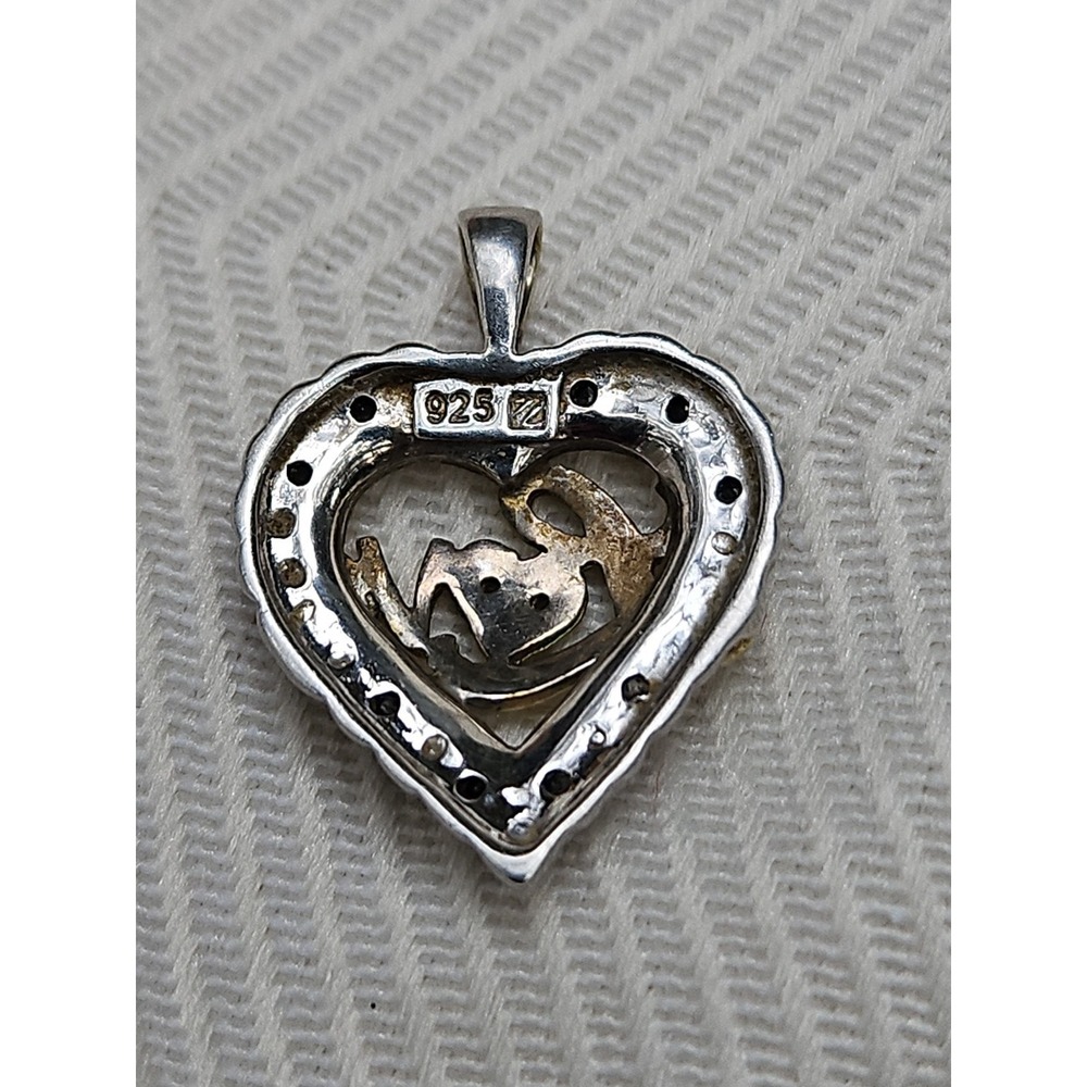Zales Sterling Silver Heart Pendant LOVE Spell Out Black Diamond 1" Vintage - Picture 2 of 6